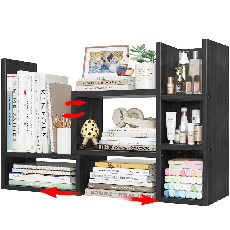 NUTIKAS Desk Shelves Desktop Organizer Shlef Black Office Organization for Top of Desk Organizers and Accessories Corner Bookshelf Table Top Shelving Small Hutch Decorations for Office - Image 2