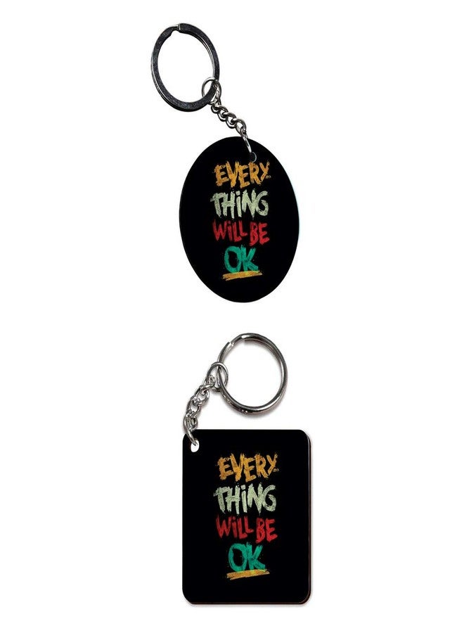 Plan To Gift Set of 2 | Circle & Square Shape Printed Wooden Keychains Every thing will Be ok | Circle & Square Shape keyrings | Circle & Square Shape Keychains| Printed keyrings - Image 1
