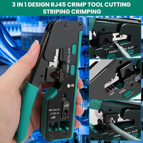 FEDUS RJ45 Crimp Tool Pass Through Ethernet Crimper Tool Kit All-in-One for STP UTP Cat5 Cat5e Cat6 Cat7 Cat8 Crimping Tool Kit Wire Stripper/Wire Cutter for RJ45 RJ11/12 6P/8P - Image 2