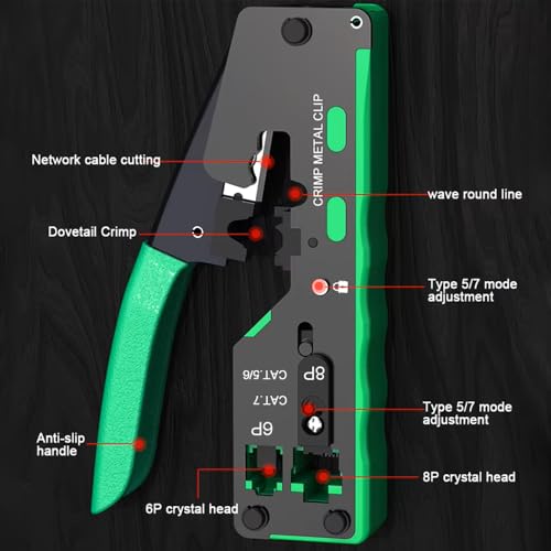 FEDUS RJ45 Crimp Tool Pass Through Ethernet Crimper Tool Kit All-in-One for STP UTP Cat5 Cat5e Cat6 Cat7 Cat8 Crimping Tool Kit Wire Stripper/Wire Cutter for RJ45 RJ11/12 6P/8P - Image 3