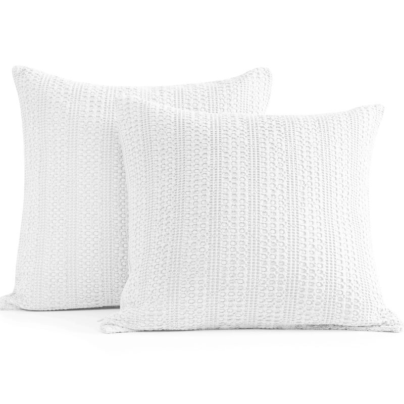 COCOPLOCEUS White Pillow Covers 18x18 Throw Pillow Covers Set of 2 Boho Decorative Pillow Shams Stone Washed Cotton Pillowcase for Couch Sofa Chair Bed Car