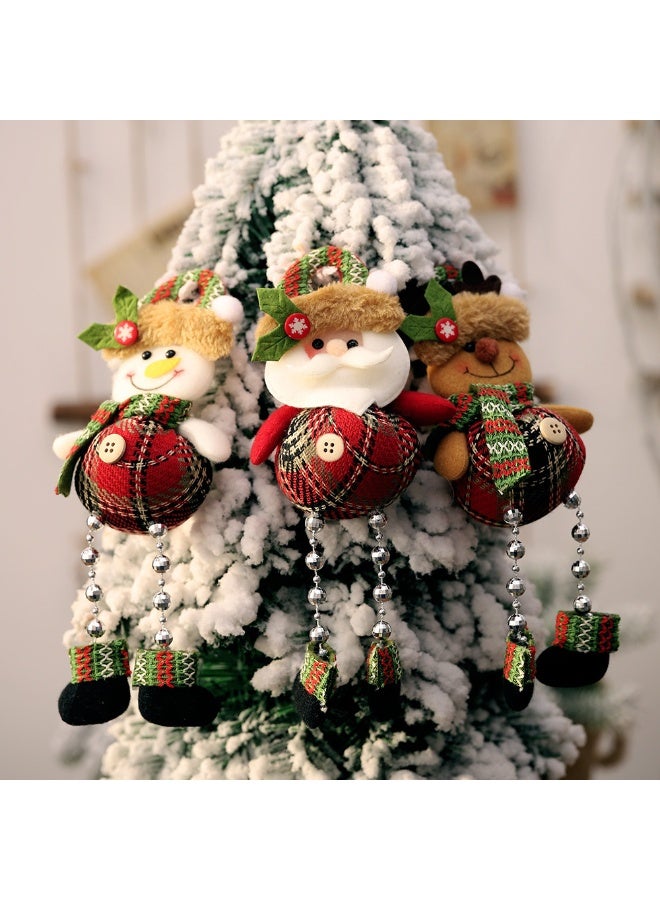PEI  AN Plaid Hanging Ornaments with Beaded Legs - Santa, Snowman, Elk Figures for Xmas Tree, Window, Home Decor (Set of 3 Styles) - Image 2