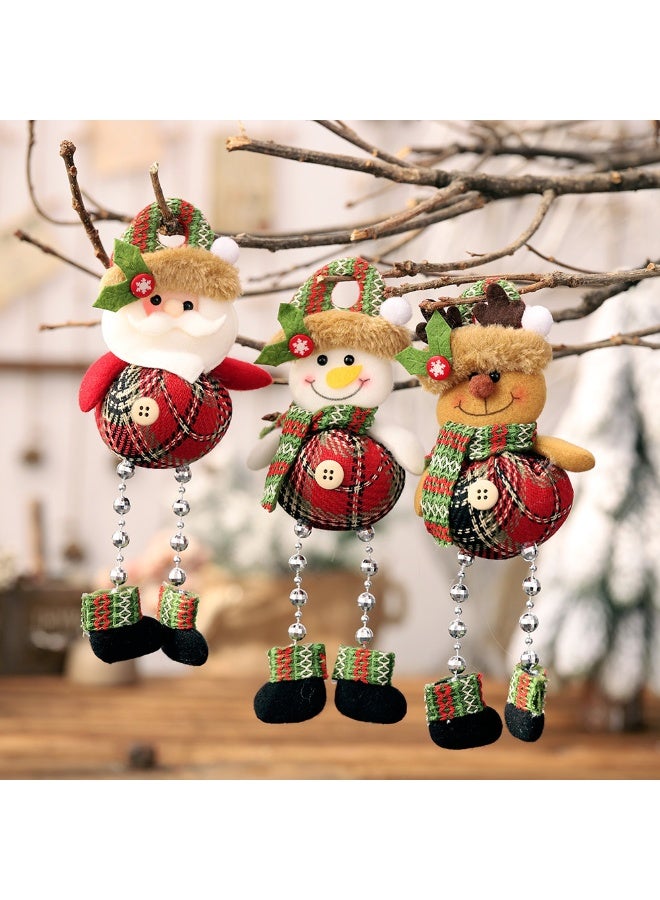 PEI  AN Plaid Hanging Ornaments with Beaded Legs - Santa, Snowman, Elk Figures for Xmas Tree, Window, Home Decor (Set of 3 Styles) - Image 1