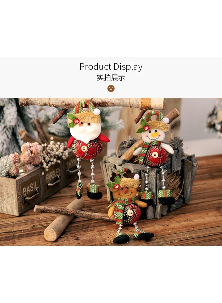 PEI  AN Plaid Hanging Ornaments with Beaded Legs - Santa, Snowman, Elk Figures for Xmas Tree, Window, Home Decor (Set of 3 Styles) - Image 5