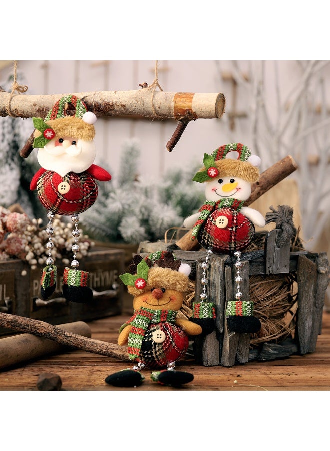 PEI  AN Plaid Hanging Ornaments with Beaded Legs - Santa, Snowman, Elk Figures for Xmas Tree, Window, Home Decor (Set of 3 Styles) - Image 3