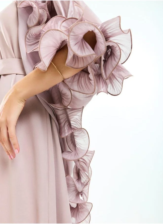 House of Moda House of Moda Plain Belted Maxi Dress with Detachable Ruffle Shrug