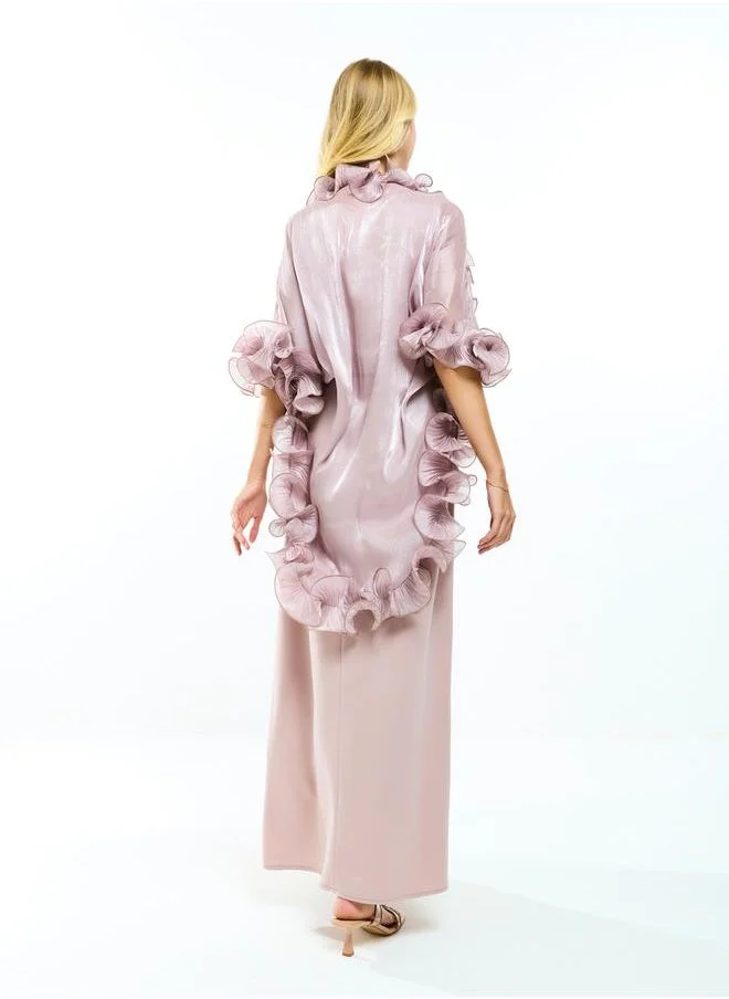House of Moda House of Moda Plain Belted Maxi Dress with Detachable Ruffle Shrug