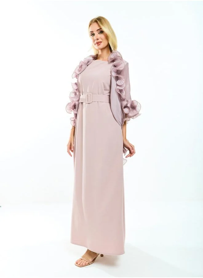House of Moda House of Moda Plain Belted Maxi Dress with Detachable Ruffle Shrug