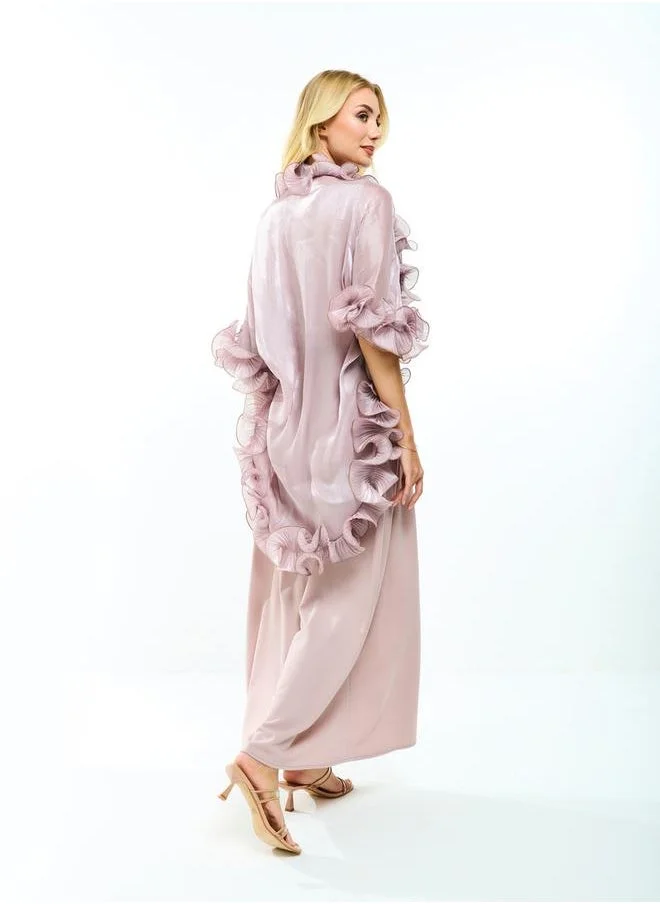 هاوس اوف مودا Plain Belted Maxi Dress with Detachable Ruffle Shrug by Styli