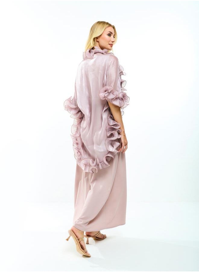 House of Moda House of Moda Plain Belted Maxi Dress with Detachable Ruffle Shrug - Image 2