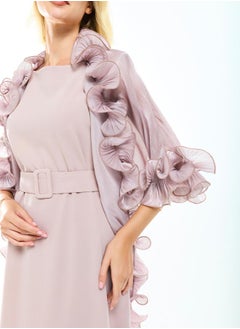 House of Moda Plain Belted Maxi Dress with Detachable Ruffle Shrug by Styli  - Image 5