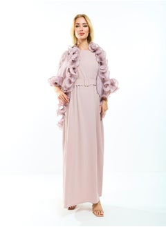 House of Moda Plain Belted Maxi Dress with Detachable Ruffle Shrug by Styli  - Image 2