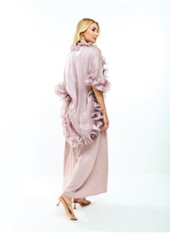 House of Moda Plain Belted Maxi Dress with Detachable Ruffle Shrug by Styli  - Image 1
