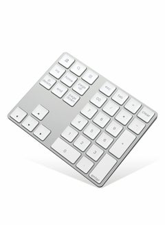 Bluetooth Number Pad, Rechargeable Wireless Numeric Keypad Slim 34-Keys External Numpad Keyboard Data Entry(Silver)
