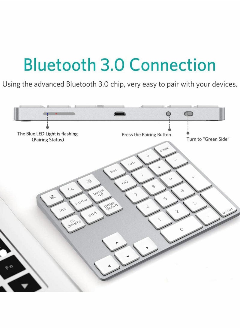 Excefore - Bluetooth Number Pad, Rechargeable Wireless Numeric Keypad Slim 34-Keys External Numpad Keyboard Data Entry(Silver) - Image 1