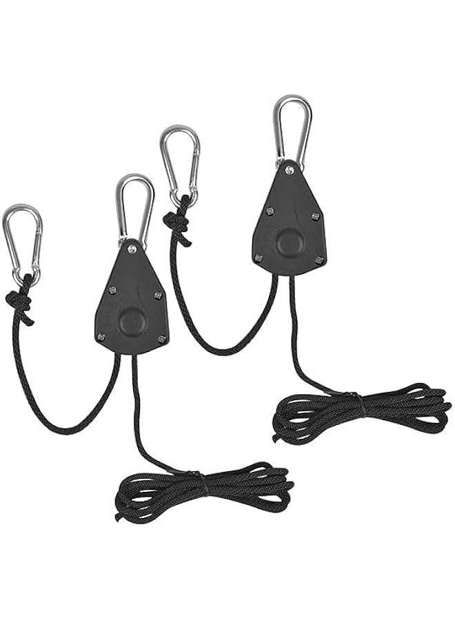 HOOKOR Hanger Pulley Rope, Heavy Duty Rope Ratchet Hanger Adjustable Rope Clip Hanger with Carabiner Clip Grow Light Pulley Rope for Plant Lamp Fan Grow Room Equipment 150LB Capacity per Pair (1 Pair 2 m) - Image 1