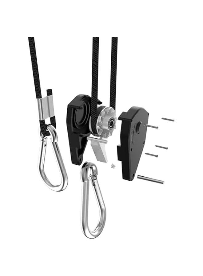 HOOKOR Hanger Pulley Rope, Heavy Duty Rope Ratchet Hanger Adjustable Rope Clip Hanger with Carabiner Clip Grow Light Pulley Rope for Plant Lamp Fan Grow Room Equipment 150LB Capacity per Pair (1 Pair 2 m) - Image 2