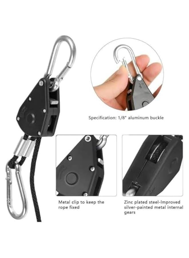 HOOKOR Hanger Pulley Rope, Heavy Duty Rope Ratchet Hanger Adjustable Rope Clip Hanger with Carabiner Clip Grow Light Pulley Rope for Plant Lamp Fan Grow Room Equipment 150LB Capacity per Pair (1 Pair 2 m) - Image 4
