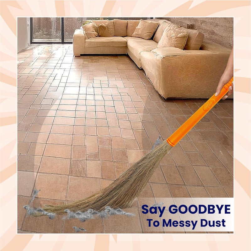 Chakaa chak مقشة شاكتي العشبية | مقشة عشب ميغالايا لتنظيف المنزل | زادو طويل الأمد وقوي | مزيل غبار ناعم للأرضيات والأسقف | مقبض بلاستيكي | خفيف الوزن وصديق للبيئة - Image 3