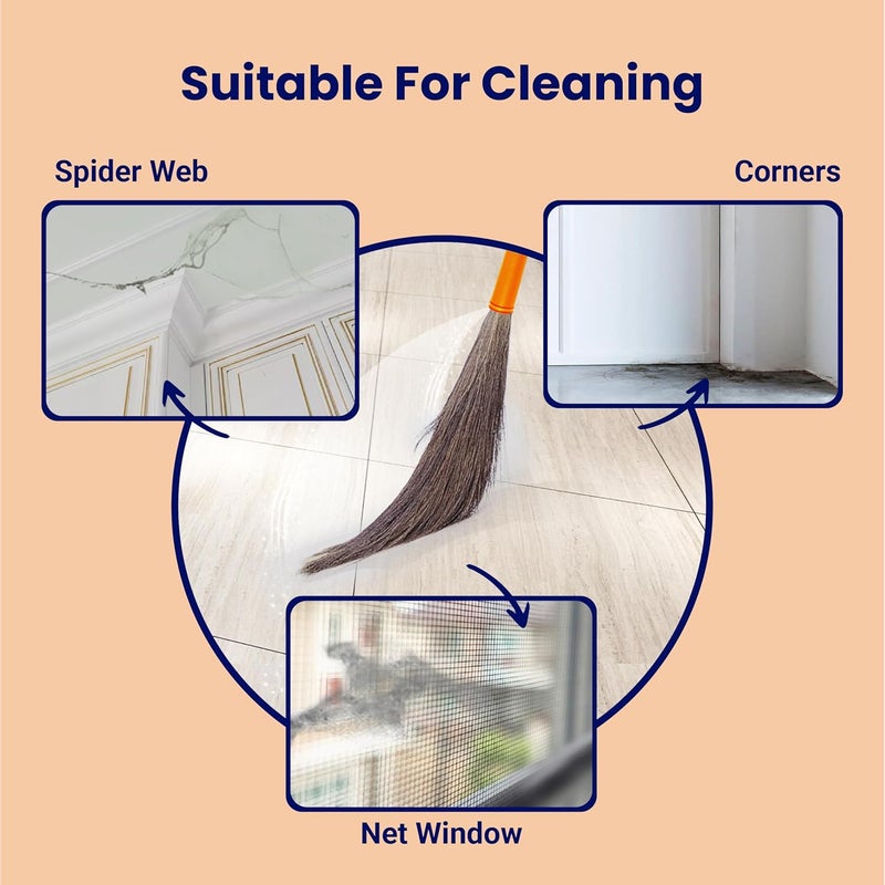 Chakaa chak مقشة شاكتي العشبية | مقشة عشب ميغالايا لتنظيف المنزل | زادو طويل الأمد وقوي | مزيل غبار ناعم للأرضيات والأسقف | مقبض بلاستيكي | خفيف الوزن وصديق للبيئة - Image 4