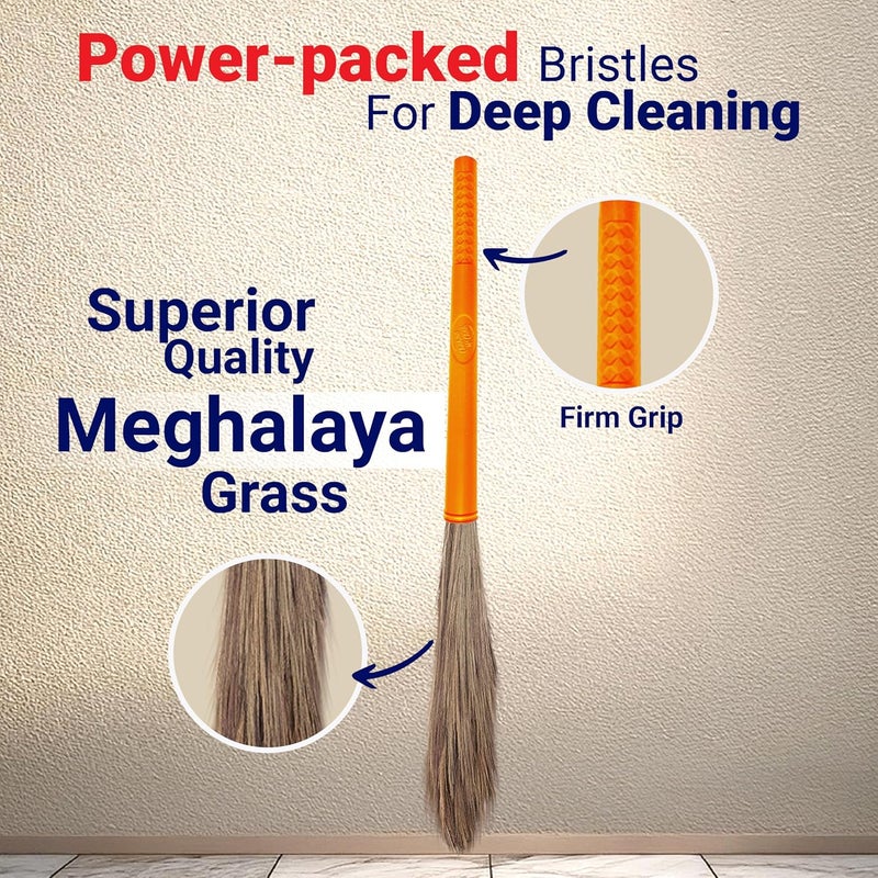 Chakaa chak مقشة شاكتي العشبية | مقشة عشب ميغالايا لتنظيف المنزل | زادو طويل الأمد وقوي | مزيل غبار ناعم للأرضيات والأسقف | مقبض بلاستيكي | خفيف الوزن وصديق للبيئة - Image 5