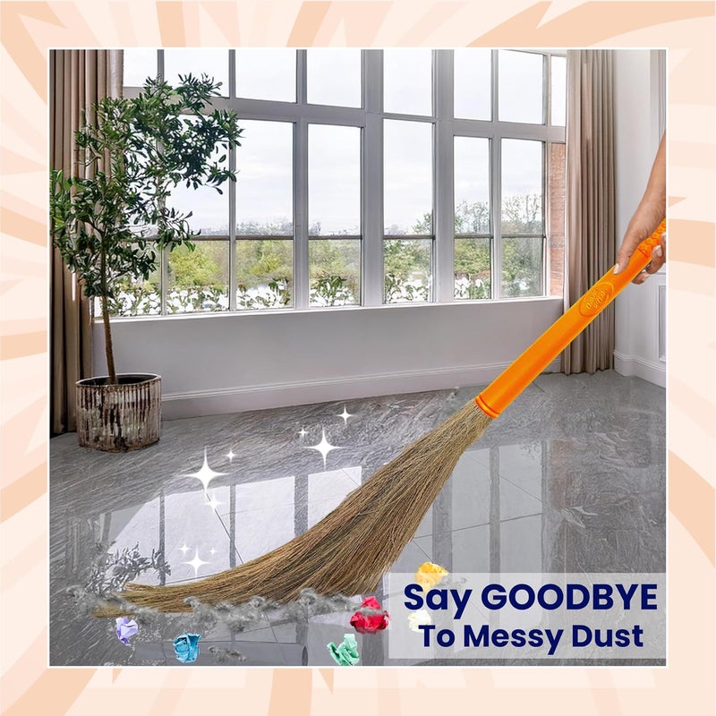 Chakaa chak مقشة شاكتي العشبية | مقشة عشب ميغالايا لتنظيف المنزل | زادو طويل الأمد وقوي | مزيل غبار ناعم للأرضيات والأسقف | مقبض بلاستيكي | خفيف الوزن وصديق للبيئة - Image 2