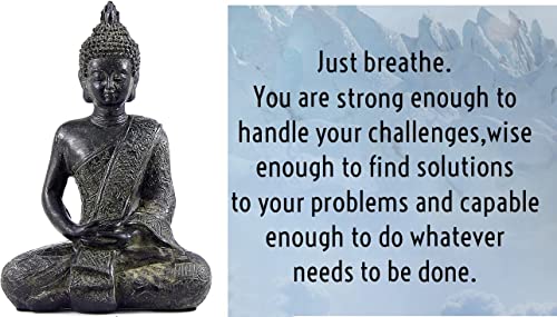 Bellaa Black Buddha Statue Enlightenment Meditation Dhyana Mudra Sitting Blessing Goodluck Happy Collectibles Figurines Sculpture Living Room Outdoor Garden Patio - Image 5