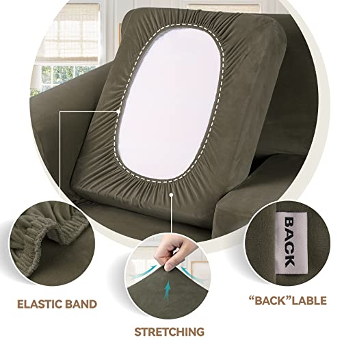 WEERRW 4 Pieces Velvet High Stretch Couch Covers for 3 Cushion Couch Sofa Slipcovers, Washable Furniture Protector with Non Slip Elastic Bottom, Feature Soft and Thick Plush Fabric, Light Brown, Large - Image 3