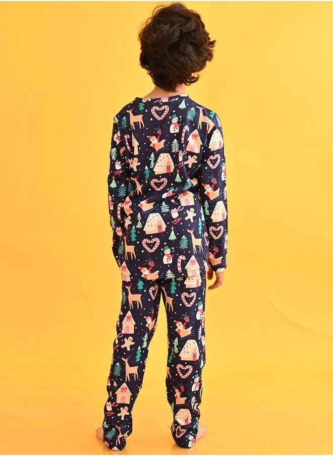 Anthrilo Christmas Theme Print Top & Pyjama Set by Styli