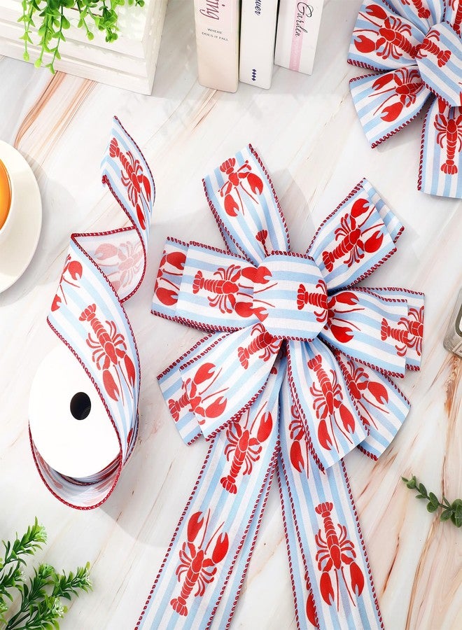 FYSUIMU Crawfish Wired Edge Ribbon Watercolor Summer Crayfish Stripe Craft Ribbons Blue Red Lobster Fabric Ribbon for Wreath Bow Making DIY Crafts Wrapping Party Decor, 12 Yard - Image 4