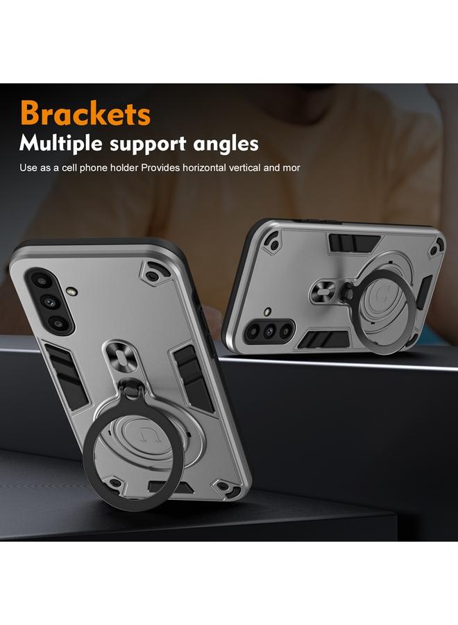 اس-توب جراب لهاتف Samsung Galaxy A14 4G / 5G بحلقة معدنية وحامل دوار 360 درجة من مادة البولي يوريثان الحراري الهجينة - Image 3