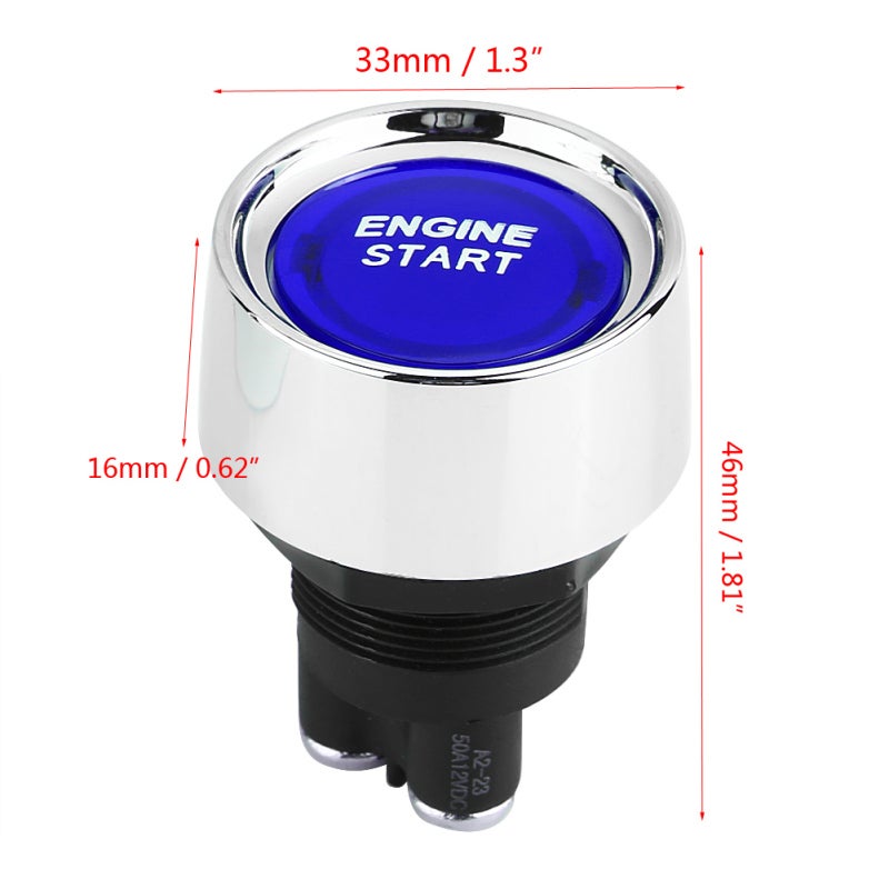 12V-24V 50A Car Vehicle Engine Start Push Button Switch Ignition Starter Blue LED - Image 1