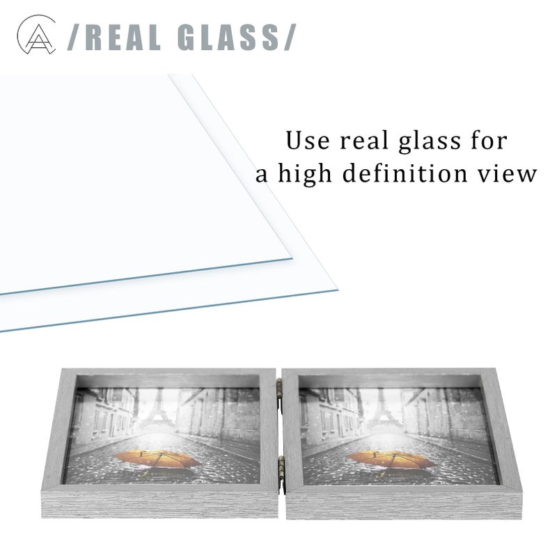AEVETE 4x6 Picture Frames Double Hinged Wood Folding Photo Frames Vertical with Real Glass Front  Sliver - Image 2