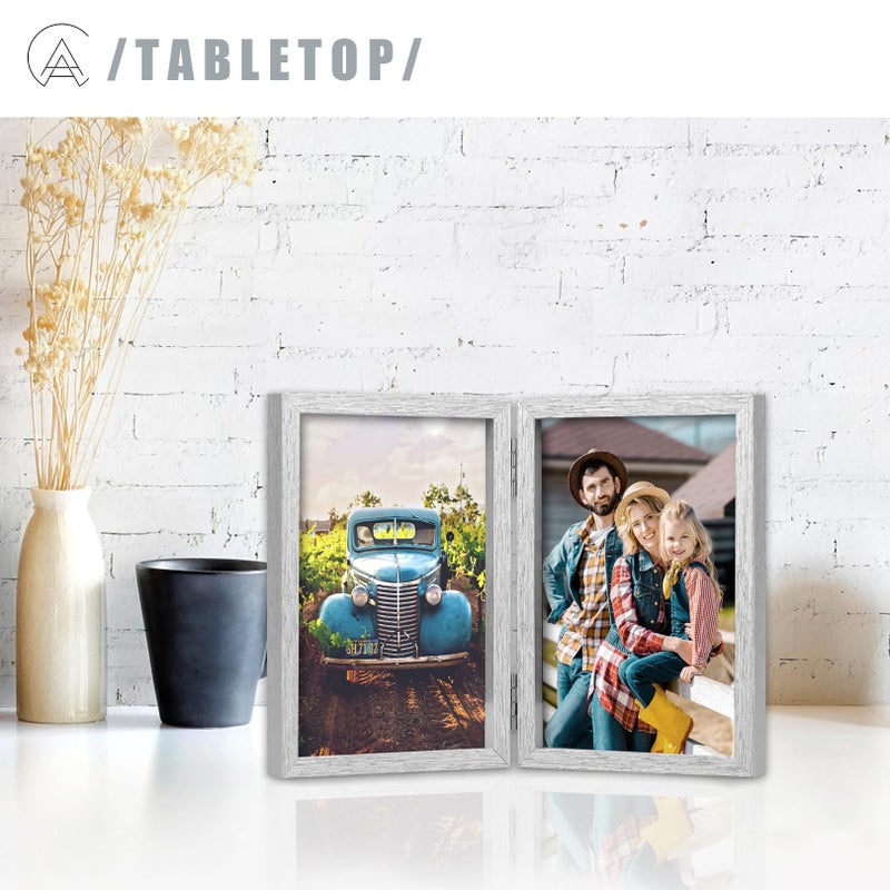 AEVETE 4x6 Picture Frames Double Hinged Wood Folding Photo Frames Vertical with Real Glass Front  Sliver - Image 4