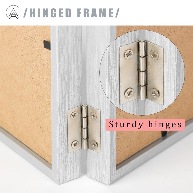 AEVETE 4x6 Picture Frames Double Hinged Wood Folding Photo Frames Vertical with Real Glass Front  Sliver - Image 3
