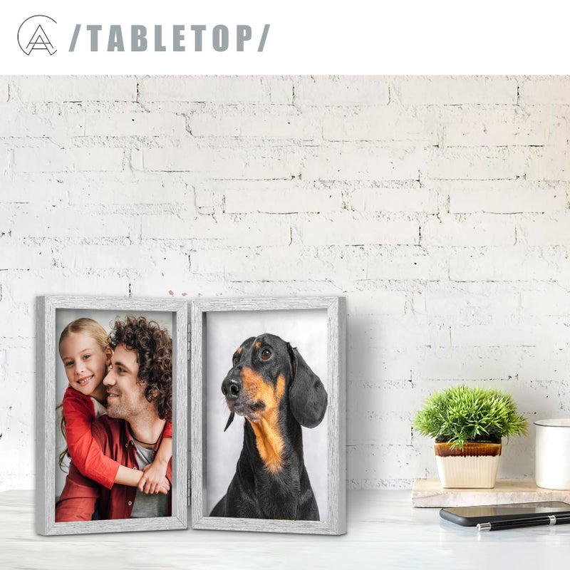 AEVETE 4x6 Picture Frames Double Hinged Wood Folding Photo Frames Vertical with Real Glass Front  Sliver - Image 5