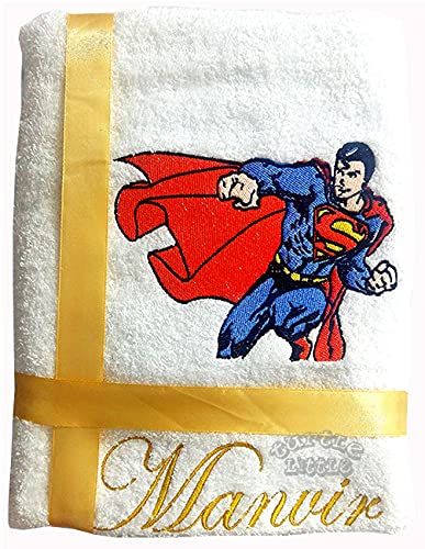 TurtleLittle Cotton Superhero Personalised Kids Bath Towel 500 GSM Set of 1 White - Image 1