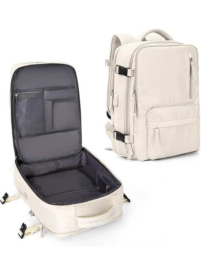 Large Travel Backpack For Women Men,Carry On Backpack Flight Approved,Hiking Backpack Waterproof Outdoor Sports Rucksack Casual Daypack Fit 15.6 Inch Laptop Shoes Compartment ( Off White) - Image 1