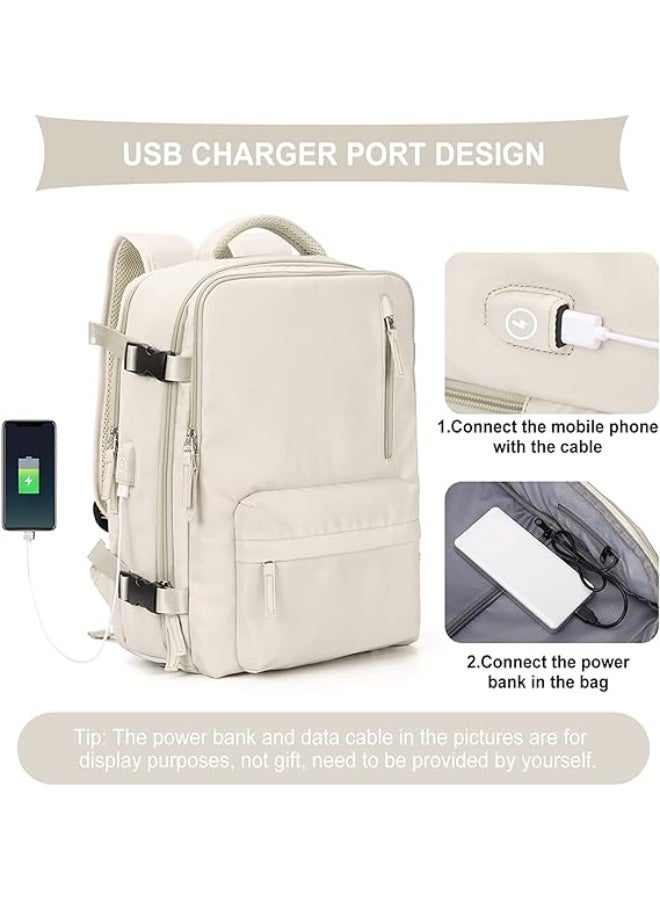 Large Travel Backpack For Women Men,Carry On Backpack Flight Approved,Hiking Backpack Waterproof Outdoor Sports Rucksack Casual Daypack Fit 15.6 Inch Laptop Shoes Compartment ( Off White) - Image 3