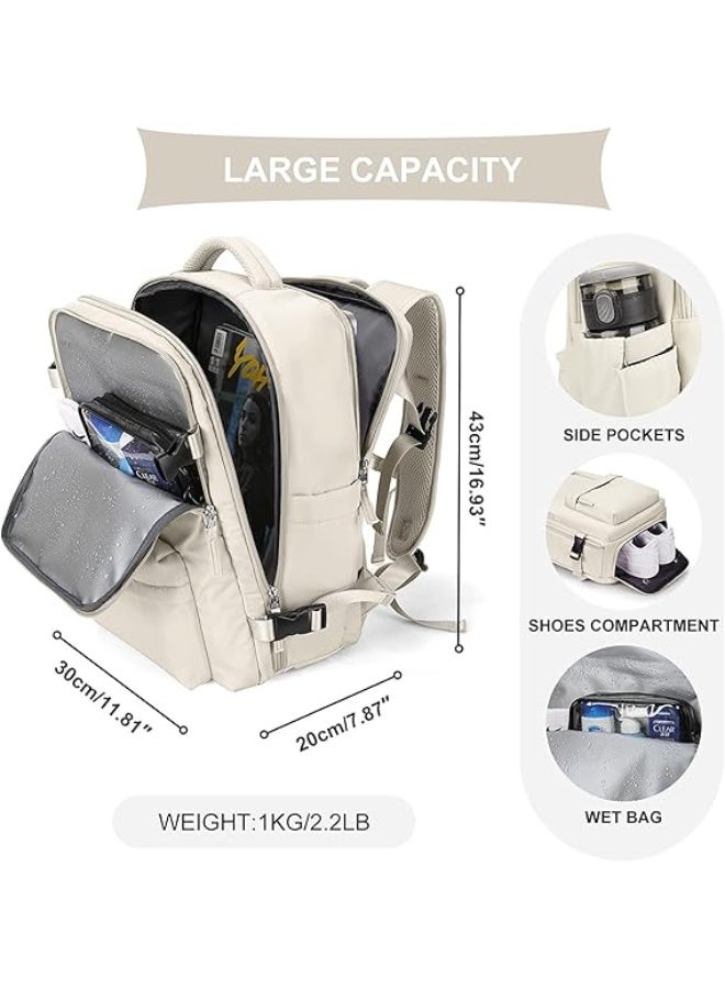 Large Travel Backpack For Women Men,Carry On Backpack Flight Approved,Hiking Backpack Waterproof Outdoor Sports Rucksack Casual Daypack Fit 15.6 Inch Laptop Shoes Compartment ( Off White) - Image 2