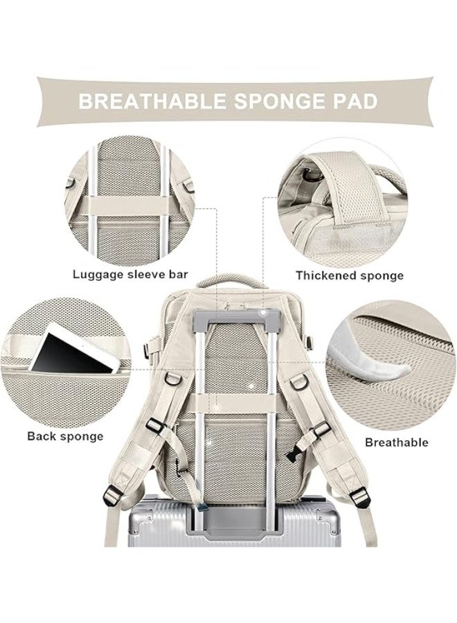 Large Travel Backpack For Women Men,Carry On Backpack Flight Approved,Hiking Backpack Waterproof Outdoor Sports Rucksack Casual Daypack Fit 15.6 Inch Laptop Shoes Compartment ( Off White) - Image 5