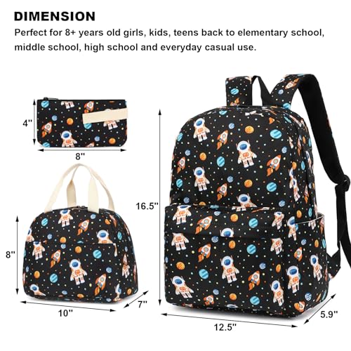 Kouxunt Astronaut Boys School Backpacks for Kids Teens 3in1 School Bag Bookbags Set with Lunch Bag Pencil Case Black - Image 3