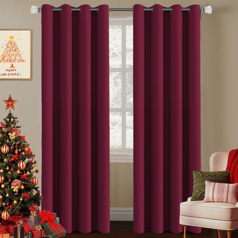 H.VERSAILTEX HVERSAILTEX Curtains Ultra Sleep Well Microfiber Blackout Thermal Insulated Grommet Drapery Panels Energy Efficient Window CurtainsDrapes for Christmas Set of 2 Burgundy 52 x 96 Inch - Image 1