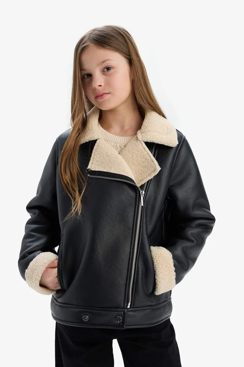 ديفاكتو Girl Waterproof Plush Lining Faux Leather Jacket