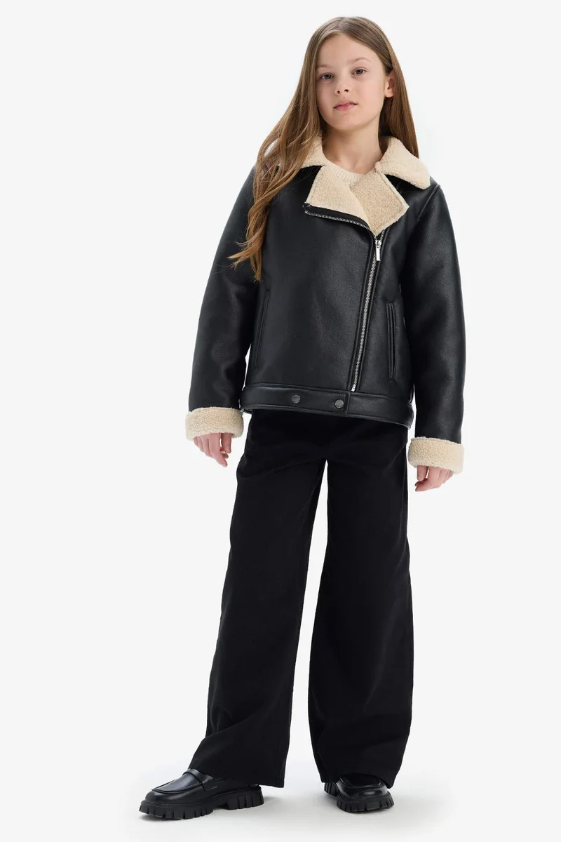 ديفاكتو Girl Waterproof Plush Lining Faux Leather Jacket