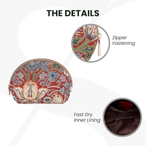 Signare Tapestry Cosmetic Bag Toiletry Makeup Bag for Women With William Morris Red Strawberry Thief (COSM-STBL) - Image 4