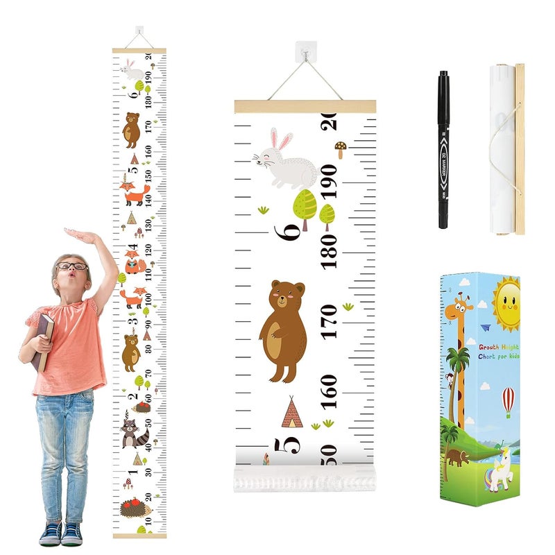 Smlper Growth Chart for Kids,Child Height Chart Ruler for Wall,Wood Frame Fabric Canvas Height Measurement Ruler for Kids Nursery Room,Removable Wall Decor 79"x7.9" - Image 1
