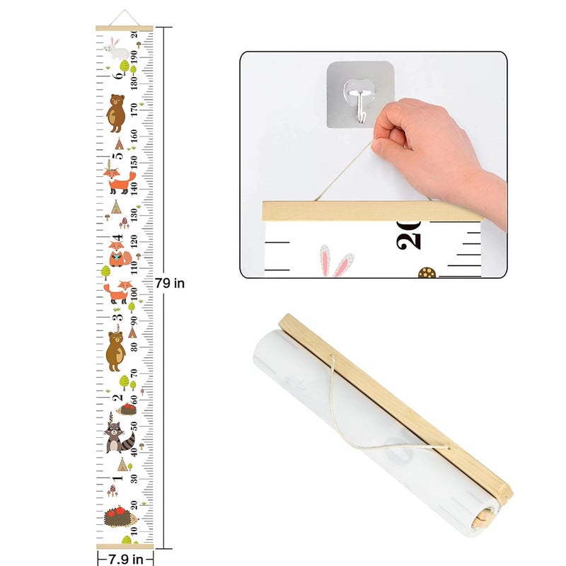 Smlper Growth Chart for Kids,Child Height Chart Ruler for Wall,Wood Frame Fabric Canvas Height Measurement Ruler for Kids Nursery Room,Removable Wall Decor 79"x7.9" - Image 3