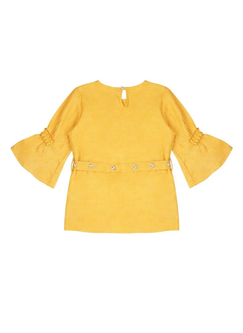 آي شين Women's Yellow 100% Cotton Printed Blouse Straight Fit Tops