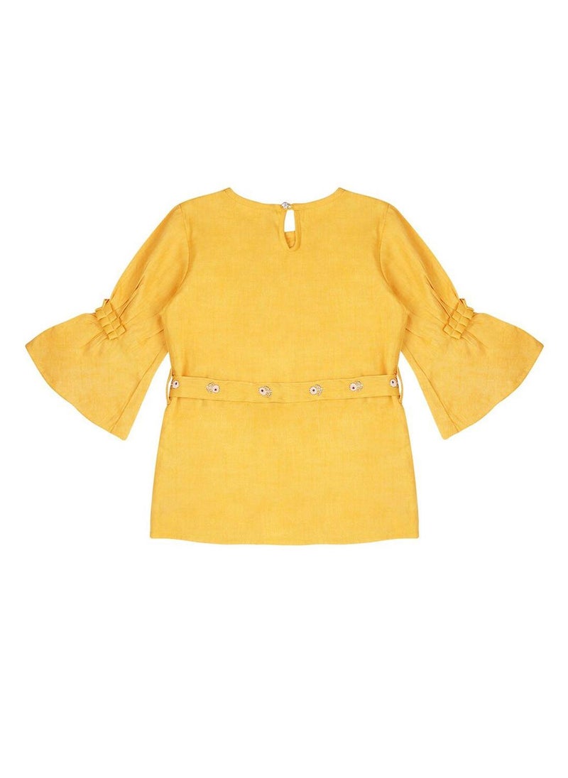 ISHIN Women's Yellow 100% Cotton Printed Blouse Straight Fit Tops  - Image 2
